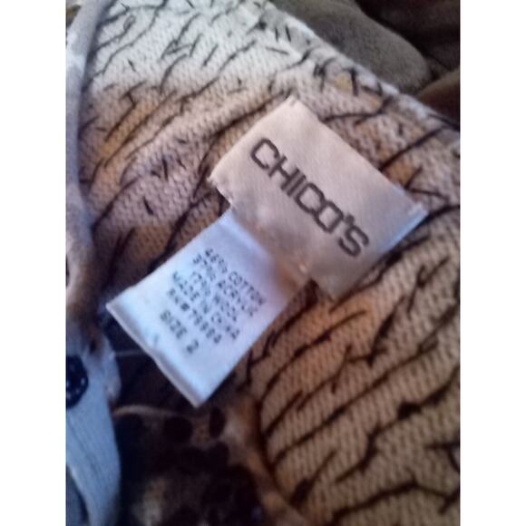 CHICOS Sz 2 EMBELLESHED Black SEQUIN Beige ANIMAL PRINT 3 BUTTON FRONT Sweater - Picture 6 of 6